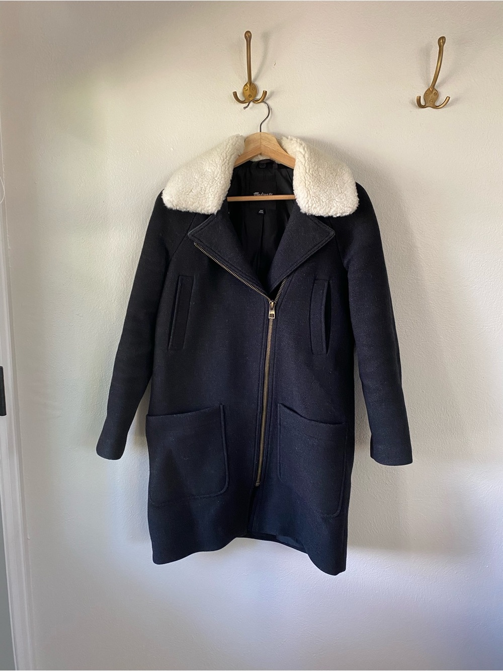 Madewell Wool blend Coat with removable faux Sherpa Collar